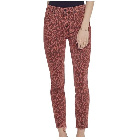MOTHER Looker ankle fray slim skinny punk Animal Attraction leopard print red - Picture 2 of 16